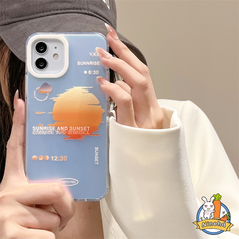 IPHONE Casing Shockproof Keras Bening Mewah Kompatibel Untuk Iphone14 13 12 11 Pro Max X Xr Xs Max8 7 Plus SE 2020 Kualitas Tinggi Double-layer Pelindung Laser Matahari Bulan Anti Pecah Casing Ponsel