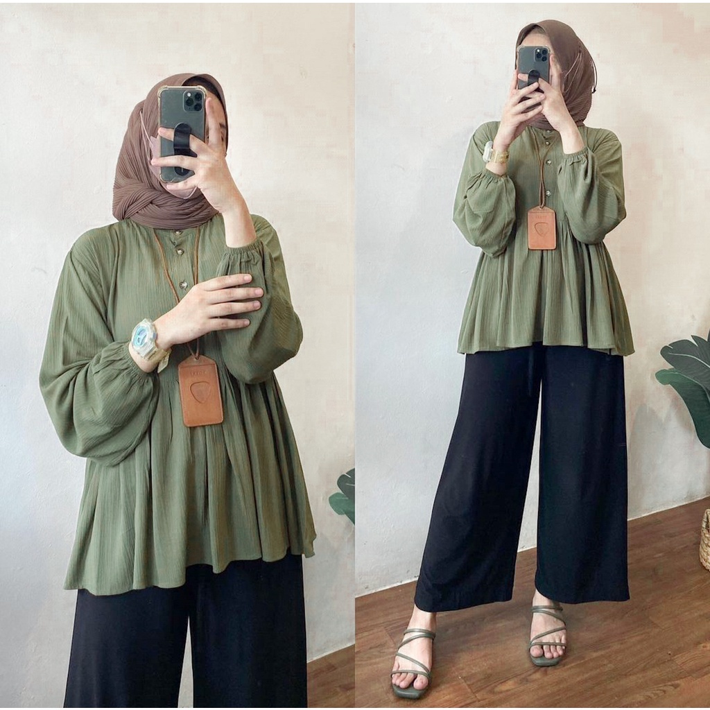 Kemeja Wanita Muslimah Premium Polina Blouse dengan Bahan Airflow Crinkle Deodora Rayon