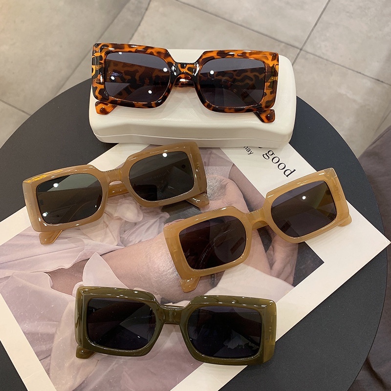 Vintage Square Frame Candy Color Sun Glasses/Kacamata Perlindungan UV Hip-Hop Populer Keren/Kacamata Pria Wanita Fashion Trendy Untuk Mengemudi Perjalanan Memancing