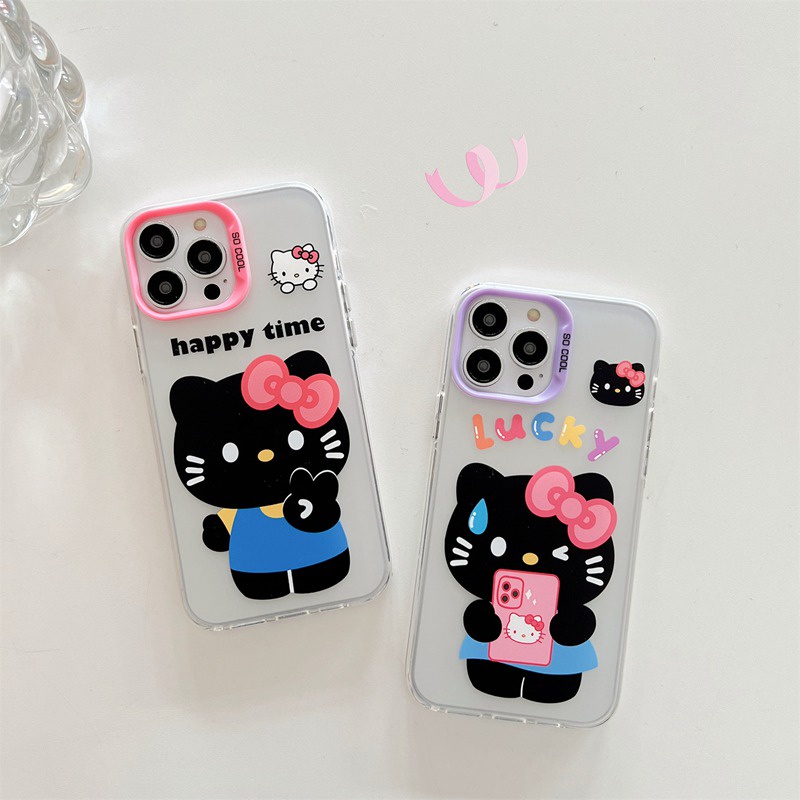 Lucky Play Phone Hello Kitty Skin Feel Soft Case HP iP iPhone 12 13 14 Pro Max 11 Girl Woman FTD Casing Apple