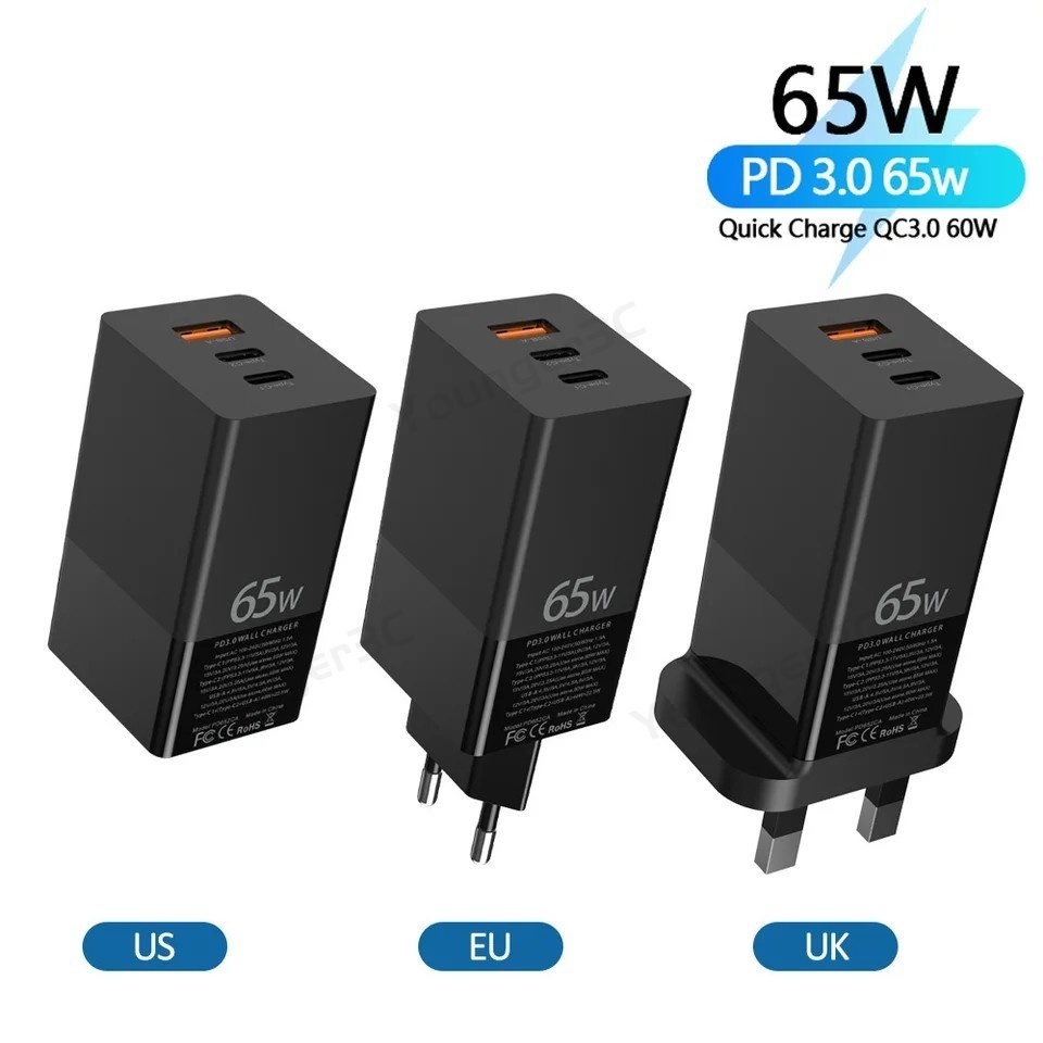 65w GaN Fast Charging Charger USB+2PD Fast Charging Charger Laptop Charger Handphone Adaptor Komputer