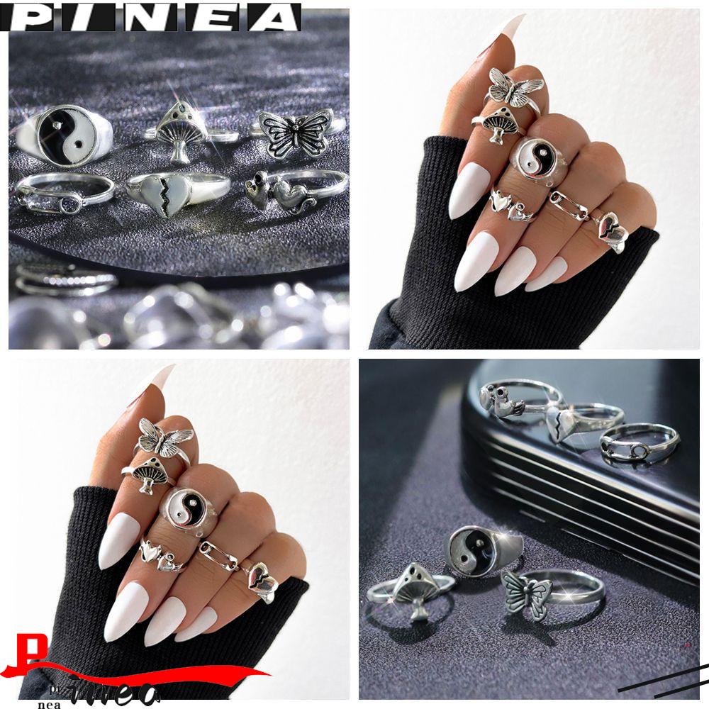 Nanas 6Pcs/Set Retro Cincin Set Wanita Fashion Pesta Hip Hop Pola Hati