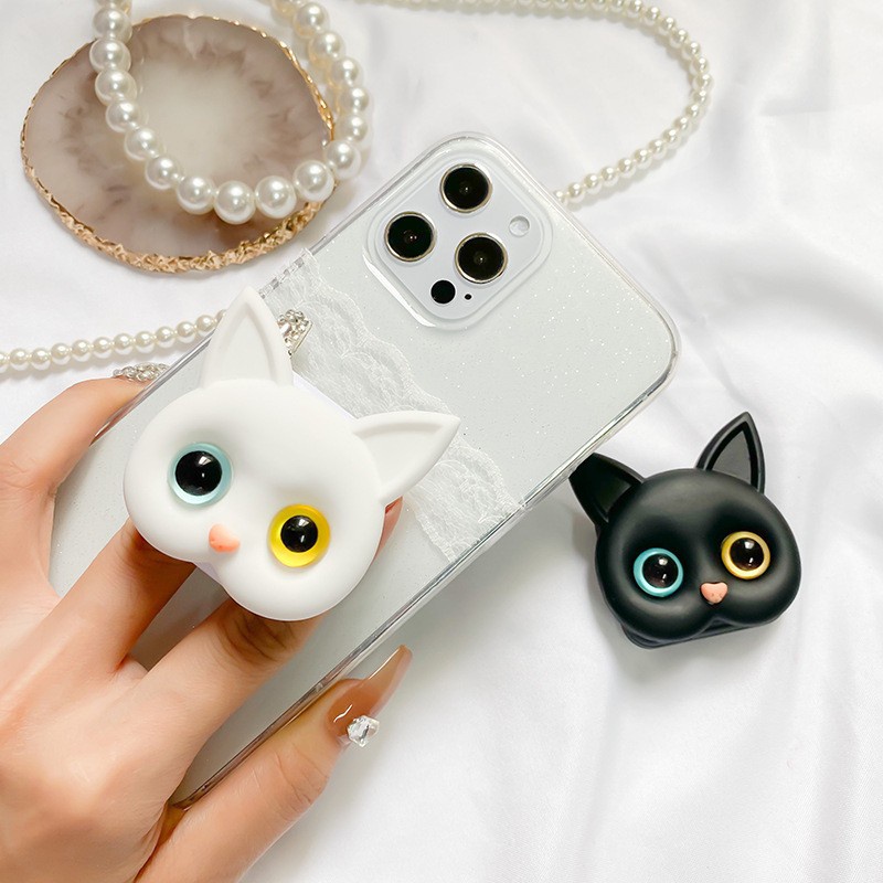 Lucu Kucing Ponsel Holder Portable Phone Airbag Holder Desktop Lazy Person Holder Flip Top Portable 3D Kucing Kosmetik Cermin Aksesoris Telepon