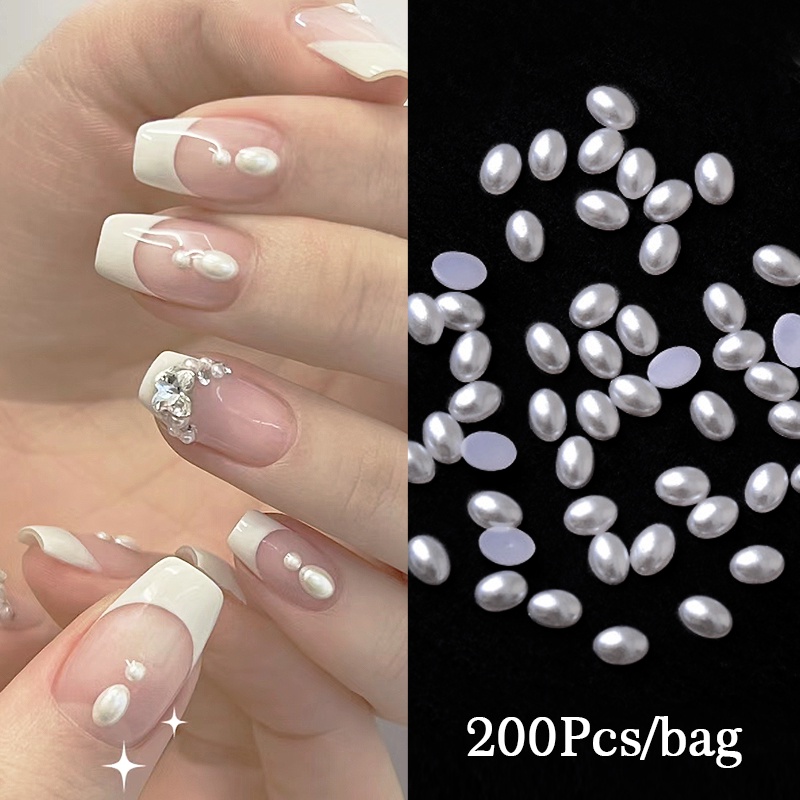 Ikatan Simpul Resin Hati Bulan Tidak Teratur Mutiara Nail Art Dekorasi Datar Kembali Putih Ukuran Campur 3D Manicure Aksesoris