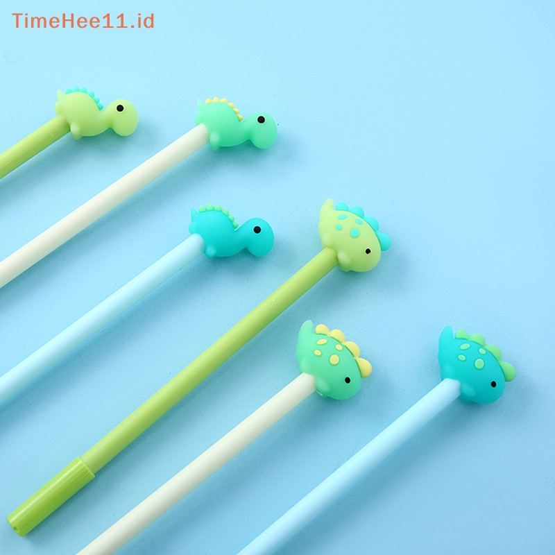 Timehee 1PCS Warna Acak 0.5mm Lucu Kartun Silikon Dinosaurus Gel Pena Siswa Sig Kreatif Alat Tulis Perlengkapan Sekolah ID