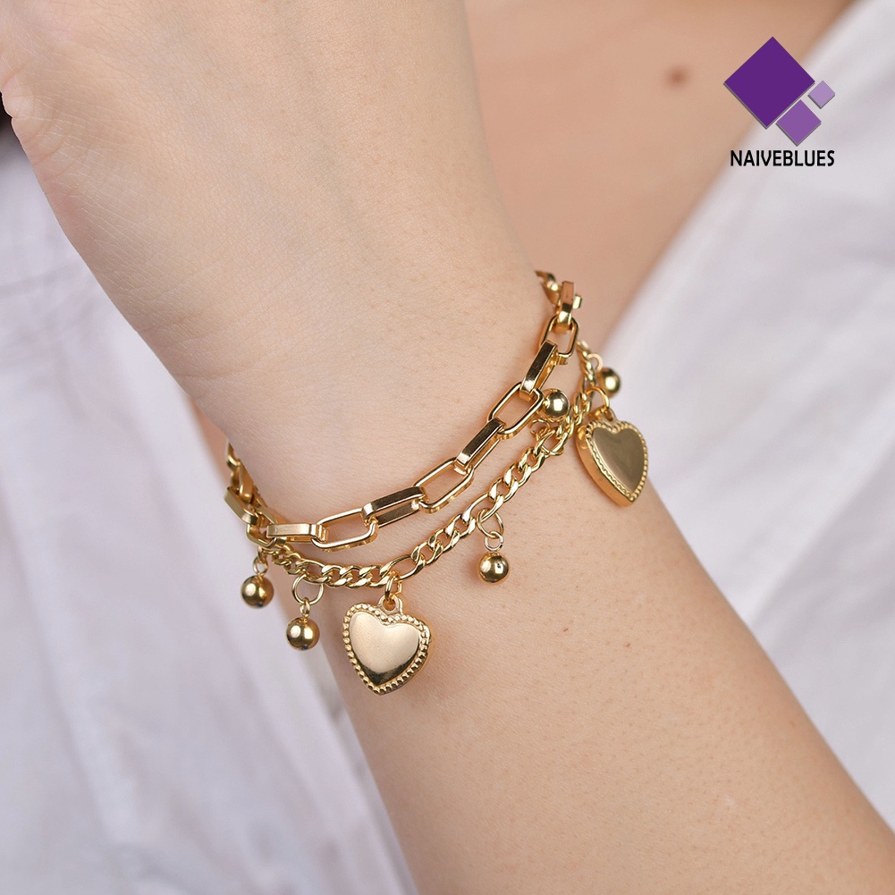 &lt; Naiveblues &gt; Boho Wanita Multi-layer Rantai Manik-Manik Cinta Hati Perhiasan Lady Bracelet