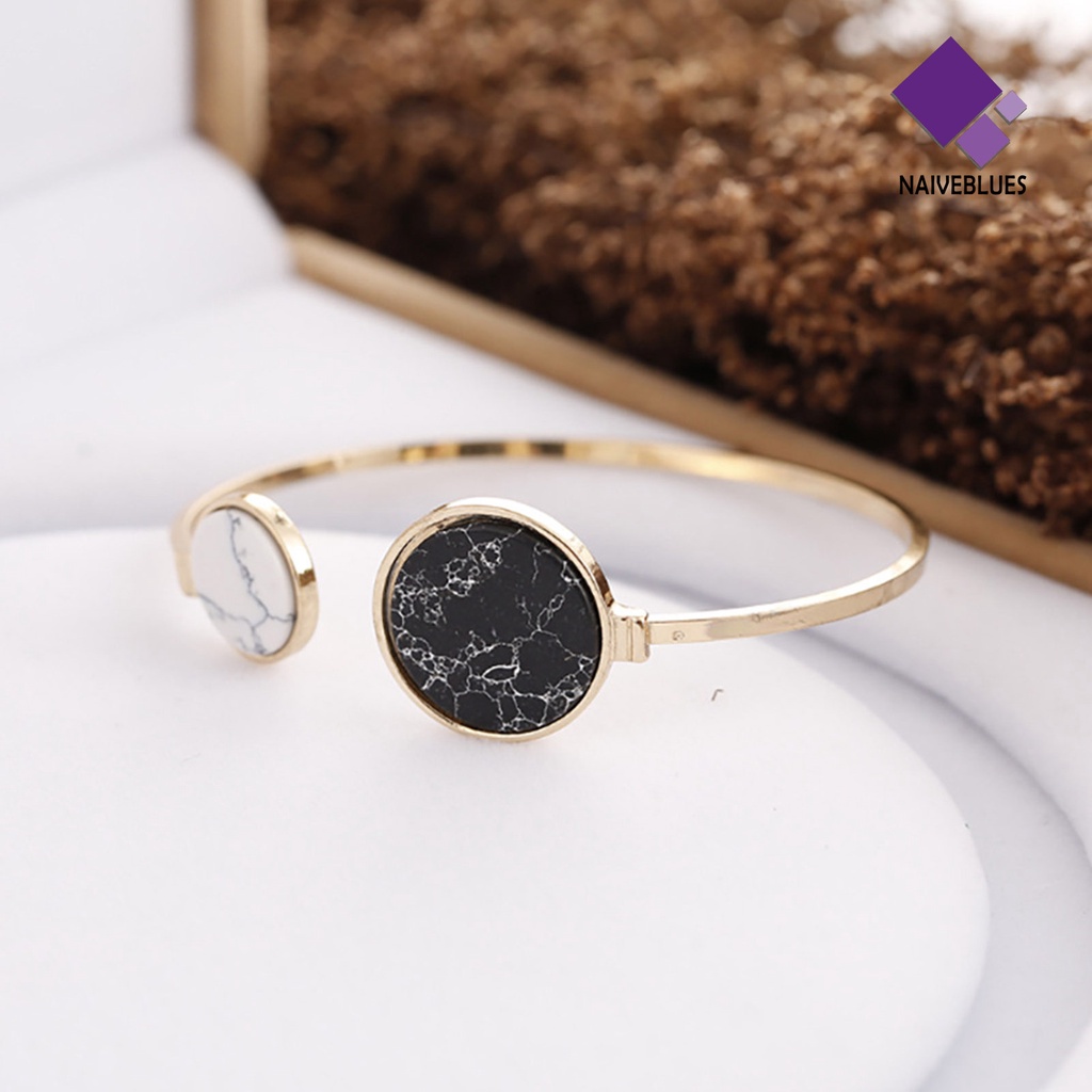 &lt; Naiveblues &gt; Gelang Wanita Tekstur Marmer Adjustable Open Cuff Bangle Bracelet Untuk Pesta