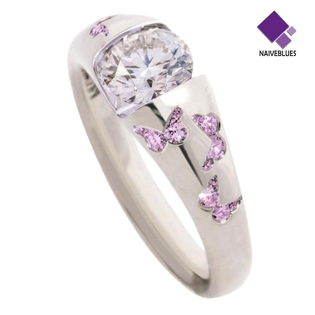 &lt; Naiveblues &gt; Cincin Aksesoris Perhiasan Motif Kupu-Kupu Bahan Alloy Cubic Zirconia Finger Untuk Wanita