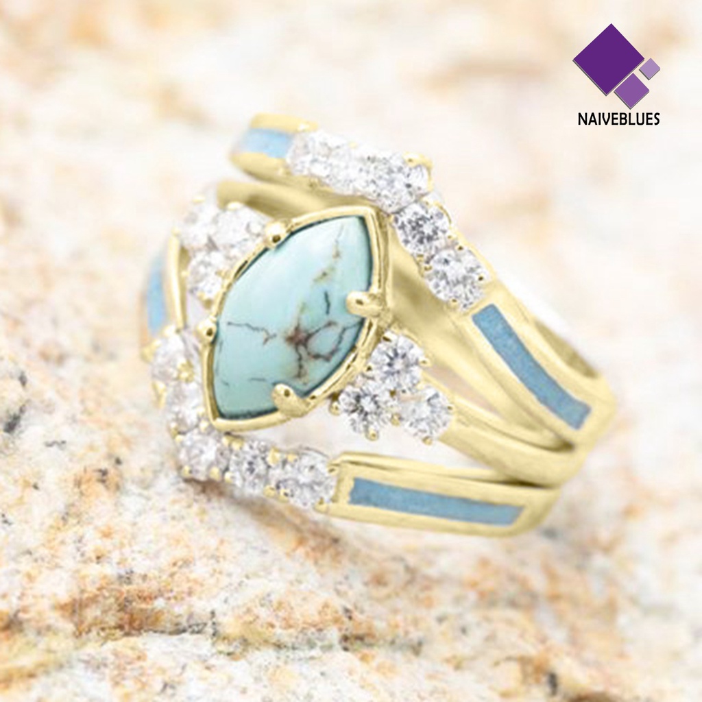 &lt; Naiveblues &gt; 3Pcs/Set Wanita Cincin Set Faux Turquoise Stone Indah Mata-catching Circlet Set Hadiah