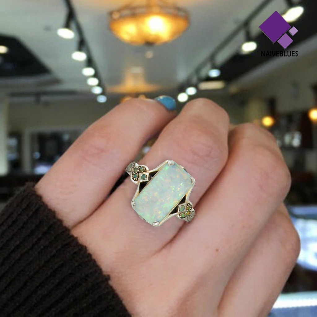 &lt; Naiveblues &gt; Wanita Cincin Persegi Perhiasan Permata Imitasi Vintage Geometris Cincin Hadiah