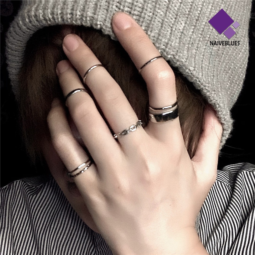 &lt; Naiveblues &gt; 7Pcs/set Wanita Knuckle Rings Geometris Bukaan Adjustable Hip Hop Jari Rings Pesta Club