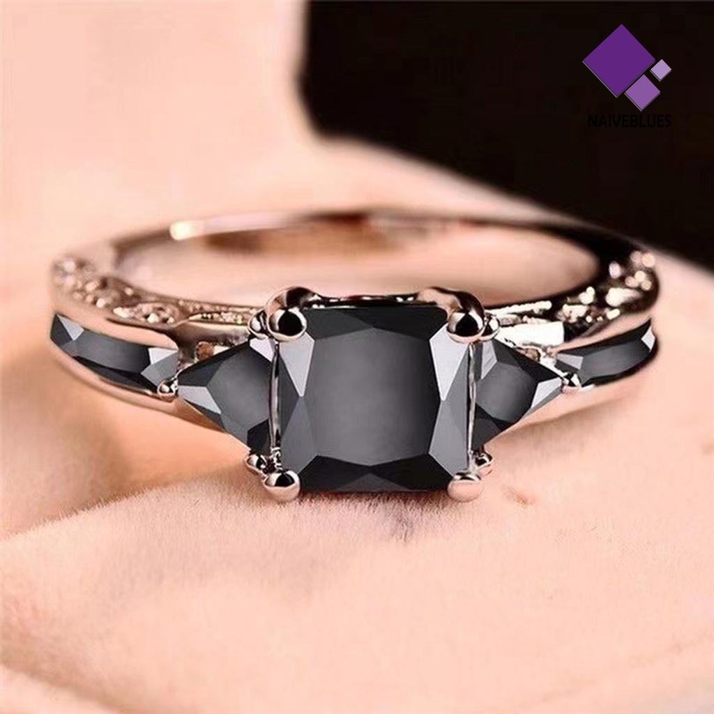 &lt; Naiveblues &gt; Wanita Cincin Cubic Zirconia Eropa Dan Amerika Berongga Keluar Geometris Dekorasi Lady Promise Band