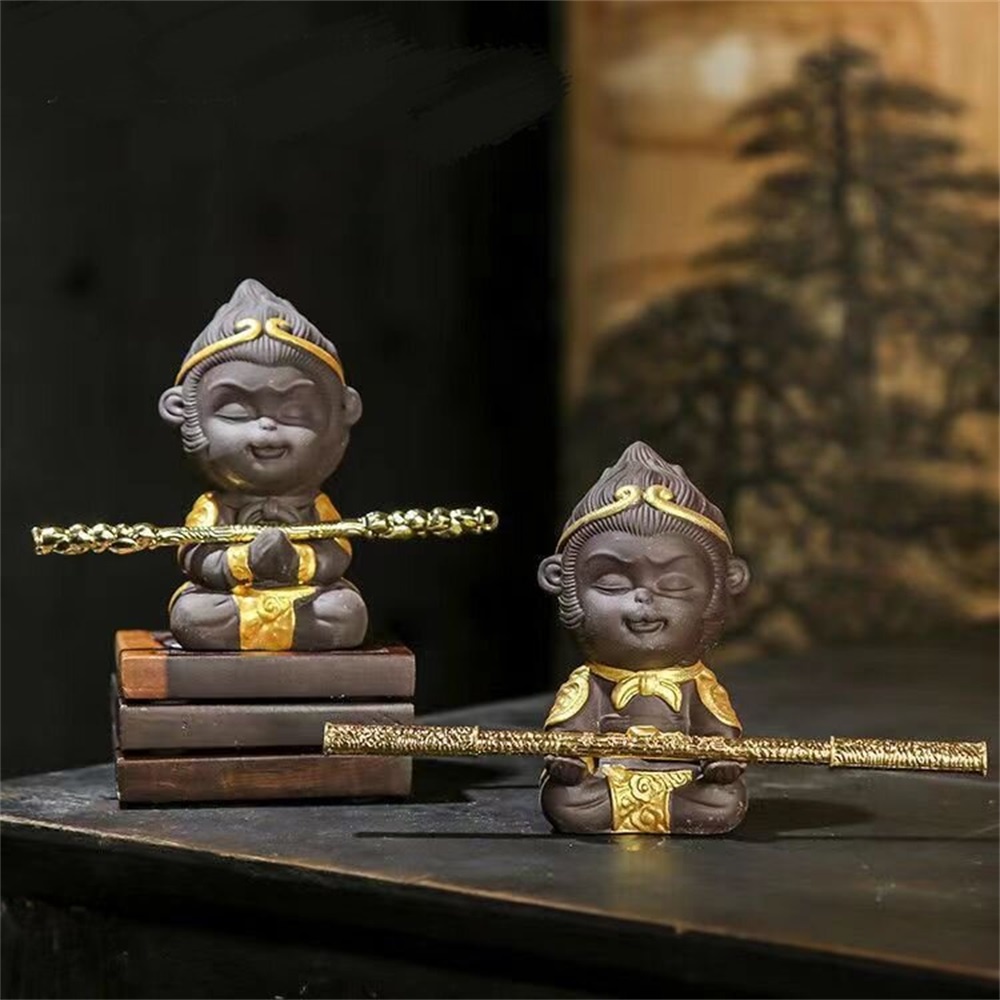 Patung Dekorasi Aquarium Monkey King Keramik Buatan Tangan Matahari Wukong Home Decor