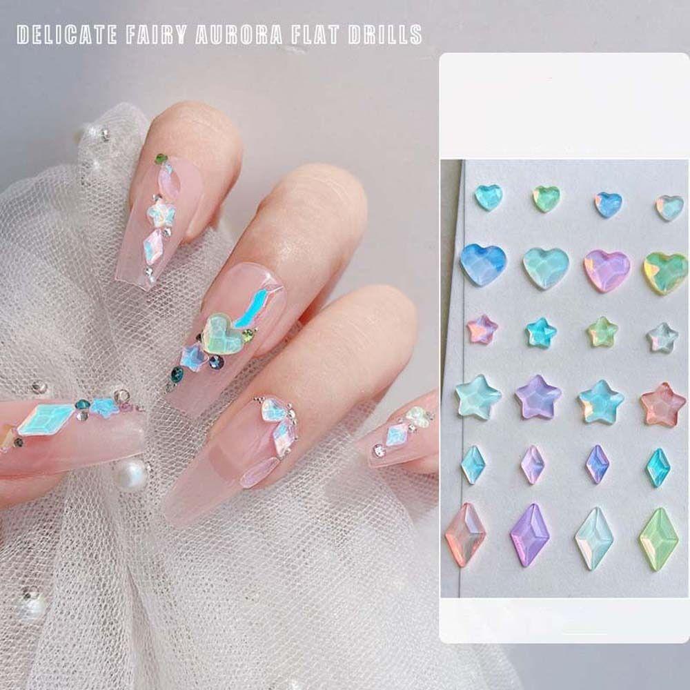 Needway   Aurora Hiasan Kuku Wanita|Bintang Warna Manikur Aksesoris Hiasan Kuku Cinta Hati Perhiasan Kuku