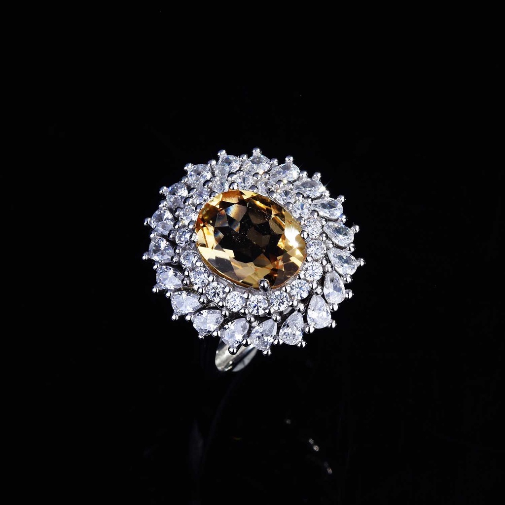 Goldkingdom Aksesoris Perhiasan Fashion Ready Stock Set Dengan Topaz Alami Cincin Citrine Warna Terbuka Harta Cincin