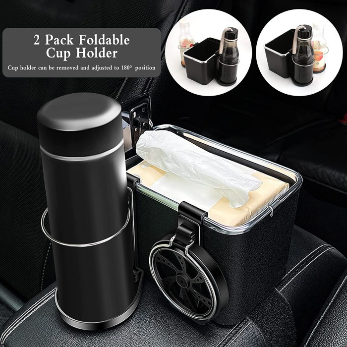 Kotak Tempat Tisu Mobil 2 Cup Phone Holder Armrest Car Tissue Box Fold