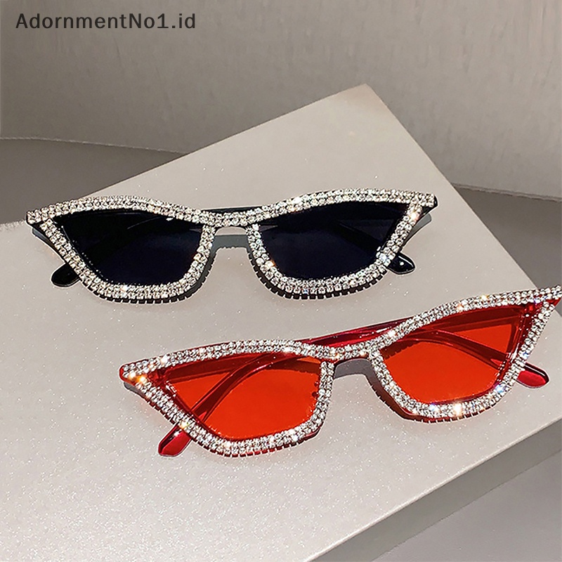 [AdornmentNo1] Fashion Vintage Zirkon Kacamata Hitam Cat Eye Segitiga Frame Sunglasses Eyewear [ID]