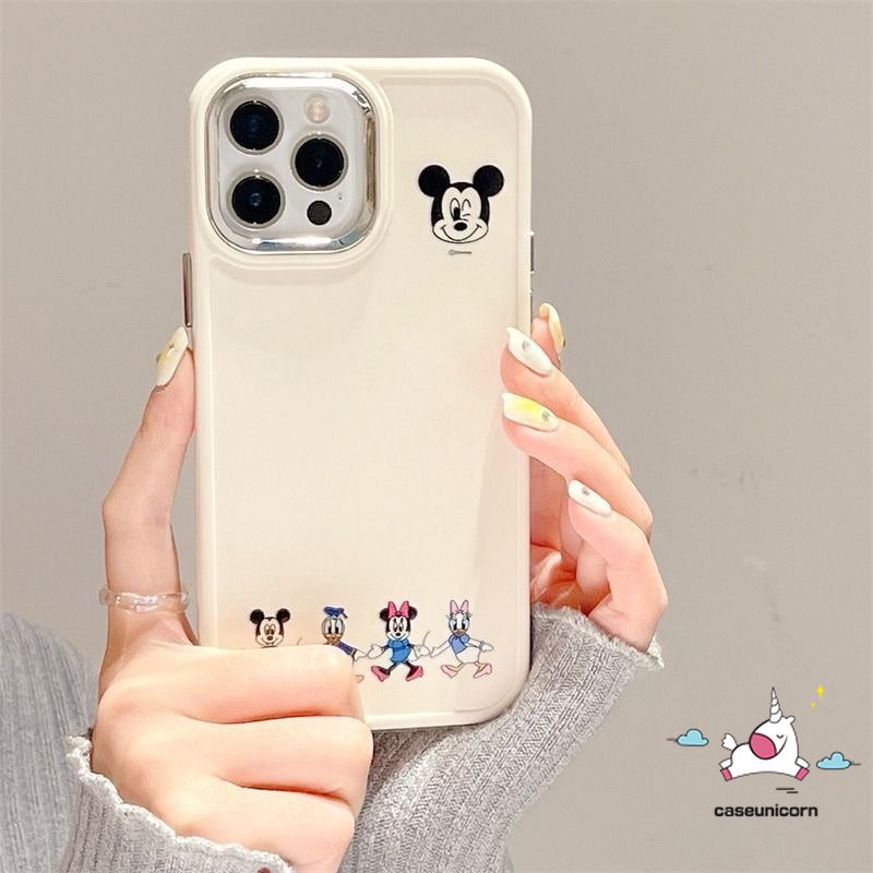 IPHONE Casing Frame Lensa Logam Plating Mewah Kompatibel Untuk Iphone14 11 12 13 Pro MAX X XR 7 8 Plus XS MAX Pasangan Caroon Lucu Disney Mickey Minnie Mouse Winnie The Pooh Bear Soft Cover