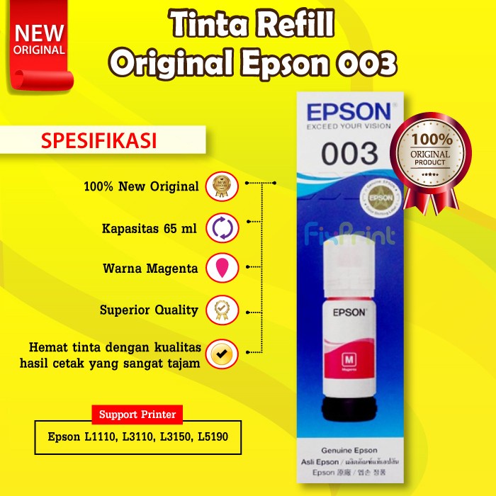 Tinta Epson 003 Original Printer L1110 L3110 L3116 L3150 L3156 L5190