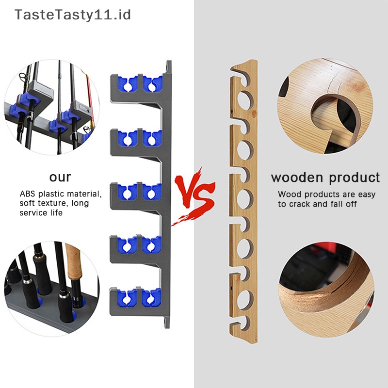 Tastetasty Fishing Rod Holder Rak Batang Dinding Vertikal Simpan Hingga 10batang Tempat Alat Penyimpanan Joran Pancing 4warna.