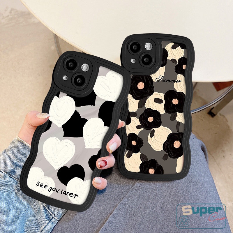 Retro Art Love Heart Phone Case Untuk Samsung A23 A14 A04 A03s A12 A22 A20 A02s A50 A32 A04E A13 A04s A52 A50s A53 A52s A51 A21s A33 A31 A11 A30s Lembut Bergelombang Tepi Cat Minyak Case Bunga