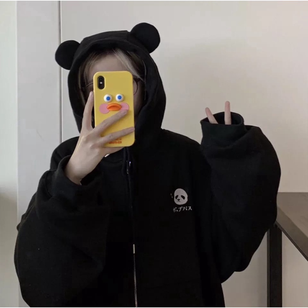 Jacket Zipper Panda Hodie Sweater Korean Style Wanita