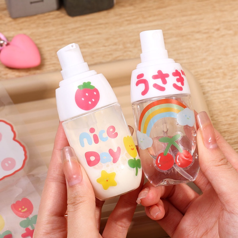 50ml Lucu Portabel Lotion Refill Bottle Transparan Reusable Liquid Sub-Botoltling Botol Semprot Isi Ulang Dengan Stiker Wadah Kosmetik Atomizer Travel Tool