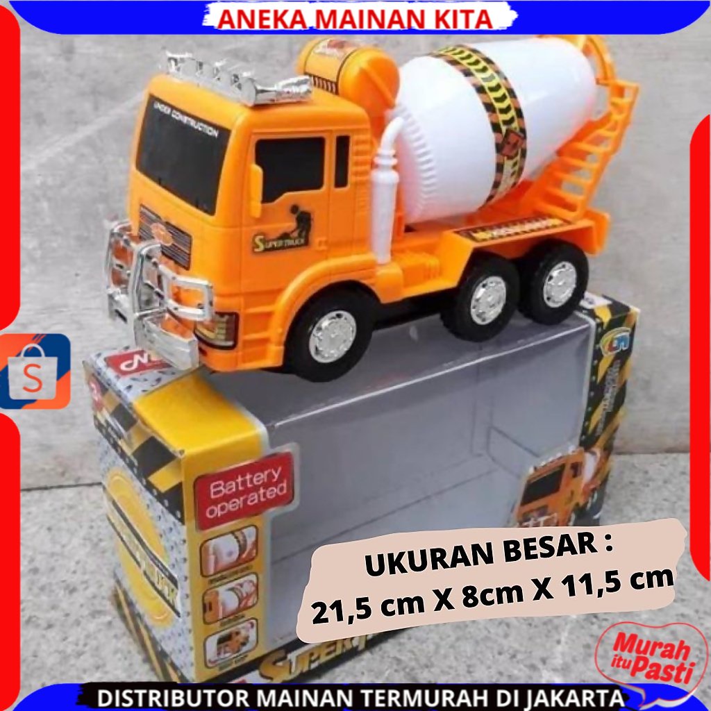 Mainan Mobil Konstruksi Sement  Mixer berlampu dan suara New