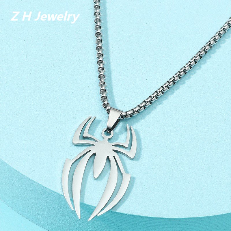 Z H Perhiasan Fashion Pria Anti Karat Spider Liontin Lapis Emas 18K Kalung Pesta Rock Punk Aksesoris Hadiah Halloween