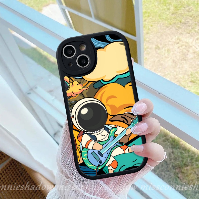 Casing Ponsel Astronot Planet Kartun Untuk Redmi 12C A1 10A 10C 9C 9A 9 10 9T Note 11 10s 9 10 9Pro 11s 9s 11Pro+8 10Pro Mi 12 11T POCO M3 F4 X3 NFC Pro Bermain Gitar Astronaut Case