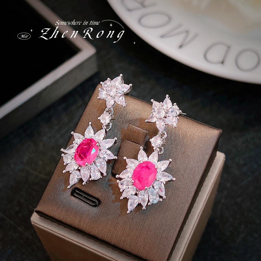 Goldkingdom Aksesoris Perhiasan Fashion Ready Stock Anting Ruby Darah Burung Merpati Pita Kristal Katun Anting Ruby Budidaya