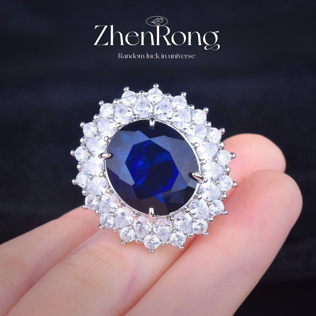 Goldkingdom Aksesoris Perhiasan Fashion Ready Stock Jual Panas Carat Natural Royal Sapphire Set Dengan Cincin Full Berlian