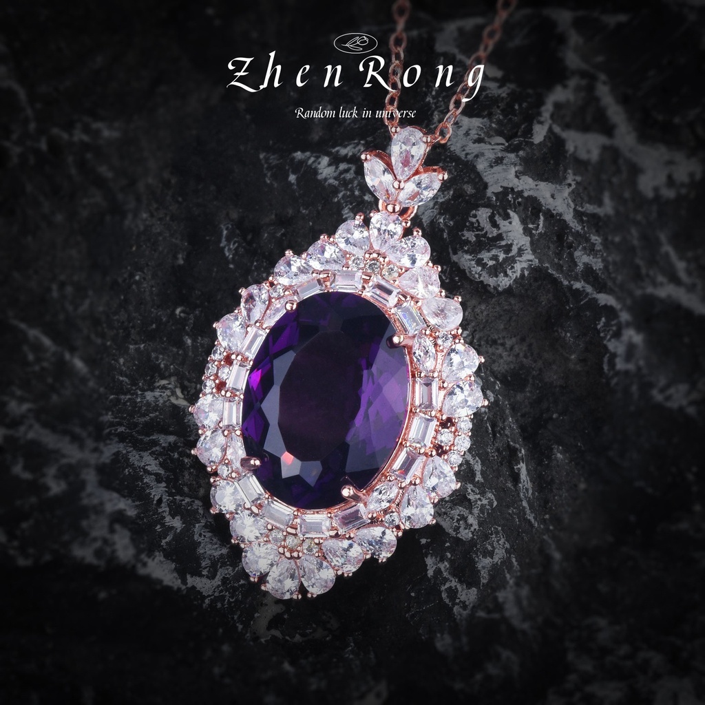 Goldkingdom Aksesoris Perhiasan Fashion Ready Stock Pusat Berbentuk Telur Batu Liontin Briliant Amethyst Kristal Zirkon Kalung