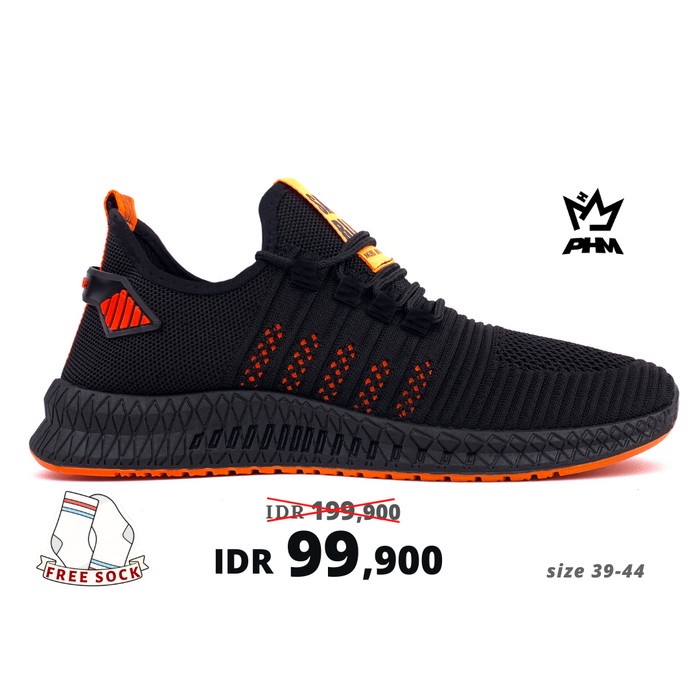 (COD) PHM Shoes Sepatu Pria Sneakers Import Sepatu Olahraga Kasual PHM101 - Hitam Putih, 40