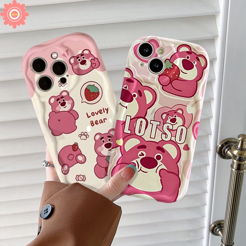 Casing Manyo Kartun Lucu Untuk Realme C53 C12 C21Y C25 C35 C20A C25Y 5 5i 7i 6i 5s C55 C31 C1 C17 C20 C25s C15 C30 C21 C33 C3 Lovely Strawberry Bear 3D Wavy Curved Edge Soft Cover