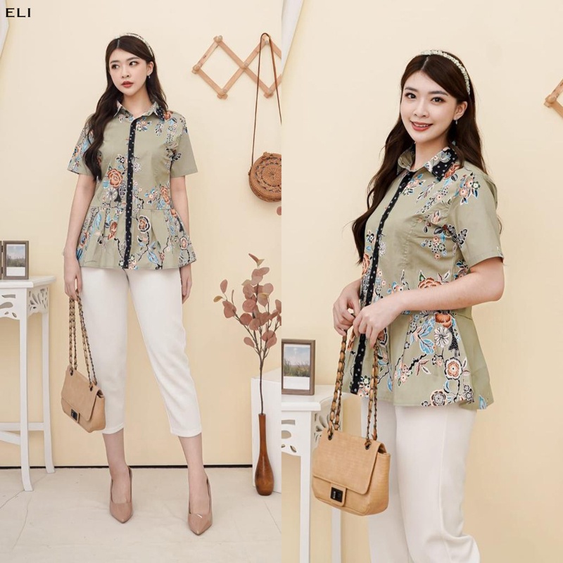 Evercloth Eli Blouse Wanita Atasan Wanita Blouse Batik Lengan Pendek