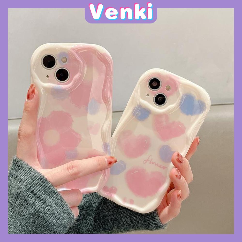 VENKI - For iPhone 11 Phone Case Curved Edge Wave Case Glossy Black TPU Airbag Shockproof Camera Case Pink Blue Heart Compatible with iPhone 14 13 Pro max 12 Pro Max xr xs max 7 8