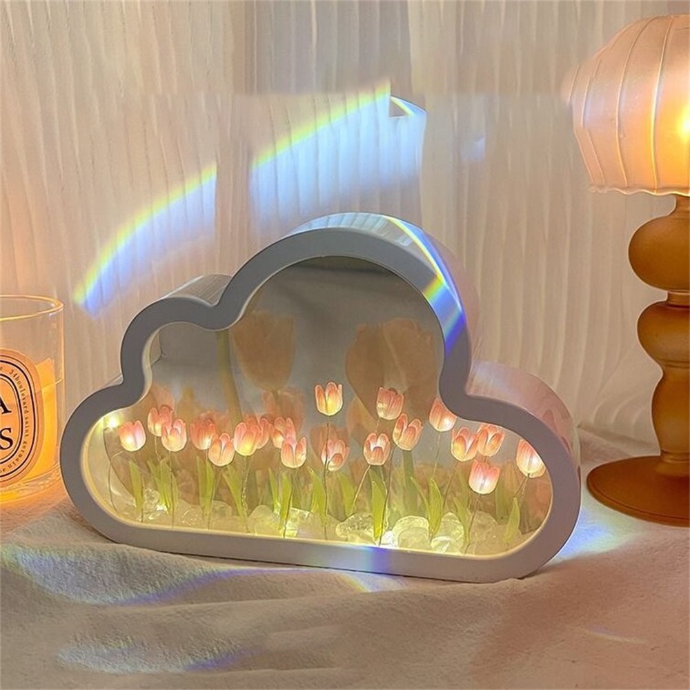 1pcs Tulip Lamp Cloud Mirror Night Frame 20motif Tulip Ideal Untuk Hadiah Hari Valentine