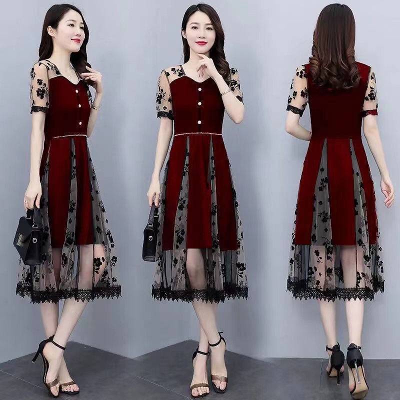 Brokat Maroon Korea Dress Brokat Maroon - Gaun Wanita Panjang Poliester Organza Korea /Dress Pesta E