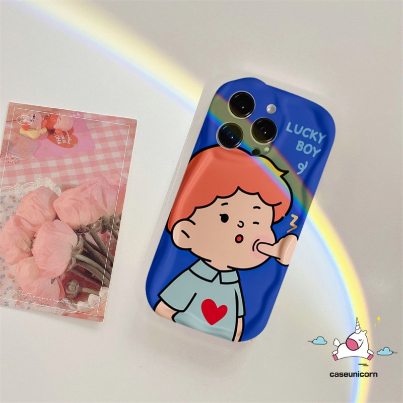 IPHONE Casing Ponsel Tepi Melengkung Bergelombang 3D Baru Kompatibel Untuk Iphone11 13 12 14 Pro Max 6s 6 7 8 Plus XR X XS Max SE 2020 Lucu Kartun Pasangan Gadis Bahagia Beruntung Anak Laki-Laki Lembut Tpu Lovers Cover