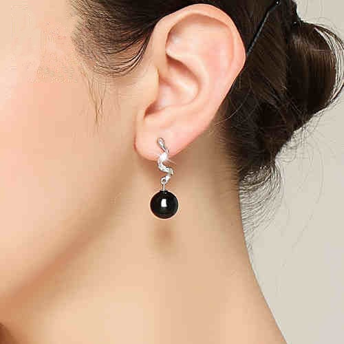 Goldkingdom Aksesoris Perhiasan Fashion Ready Stock Anting Wanita Panjang Anting Batu Akik Hitam Anting Perak Ear Studs