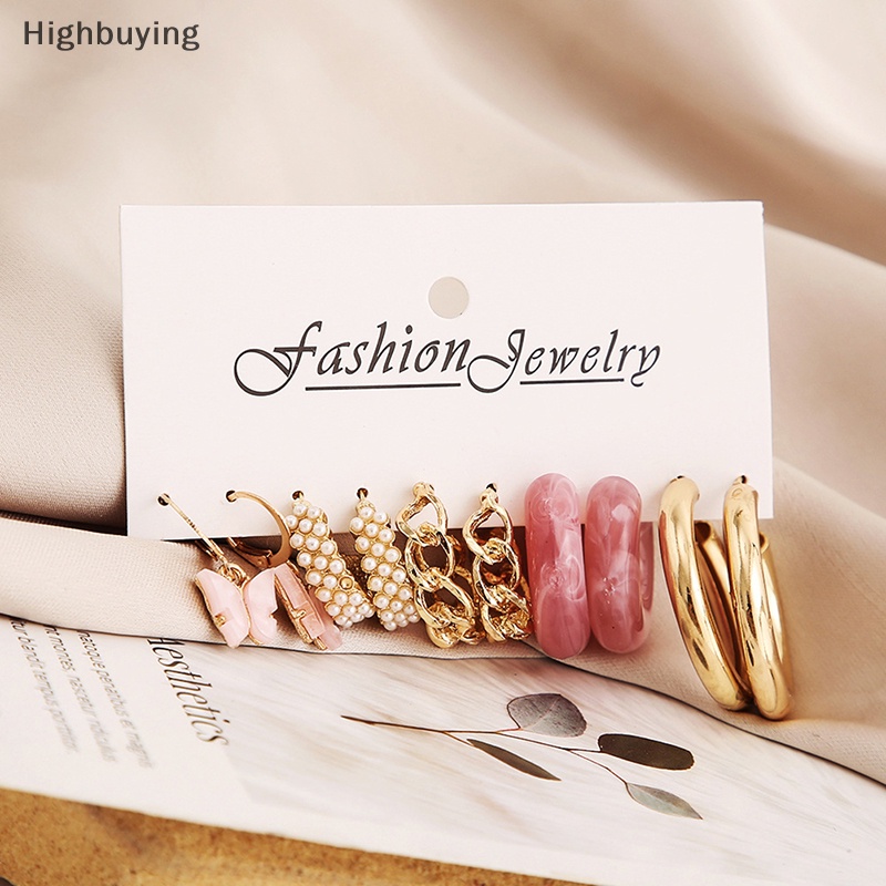 Hbid 5pasang/Set Berbagai Jenis Kepribadian Fashion Logam Mutiara Anting Set Wanita Fashion Aksesoris Glory