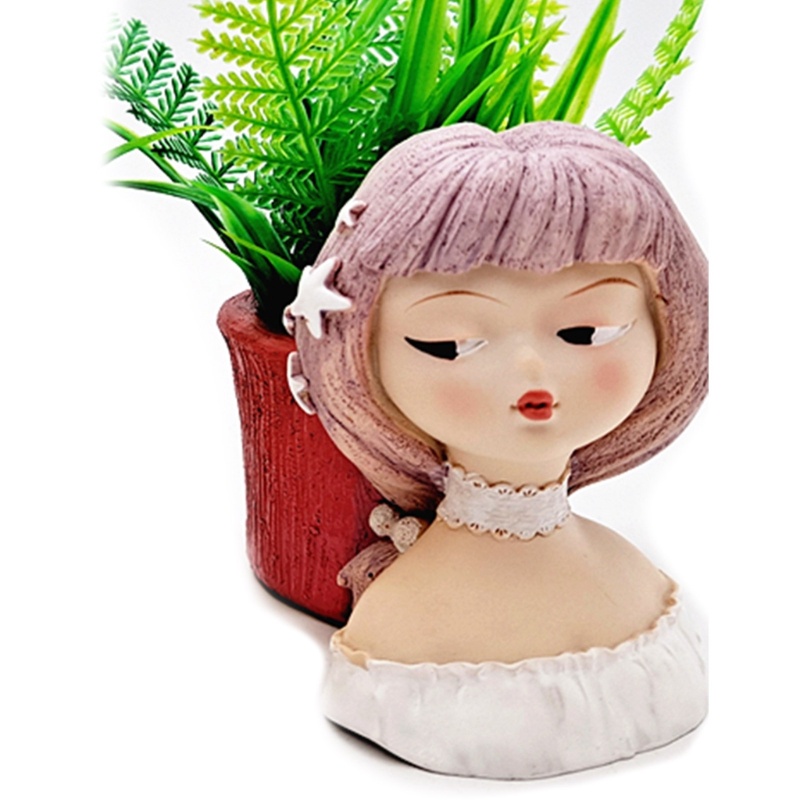 Siy Cetakan Silikon Gadis Rambut Pendek Flower Girl Planter Mold Cetakan Resin Pot Bunga