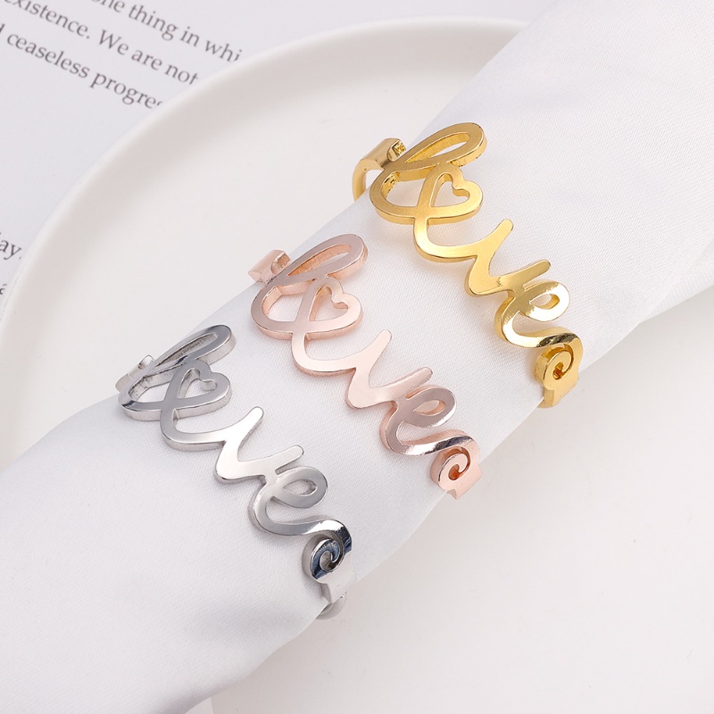 Tempat Serbet Meja Hati Gold Silver/Cincin Serbet Huruf Love Gesper Handuk