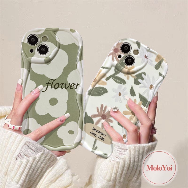 IPHONE Casing 3D Wavy Curved Edge Glossy Kompatibel Untuk Iphone6 7 6s 8plus 7Plus XR X XS Max 11 13 14 12 Pro Max SE 2020 Fresh Flowers Soft Tpu Rose Floral Cover