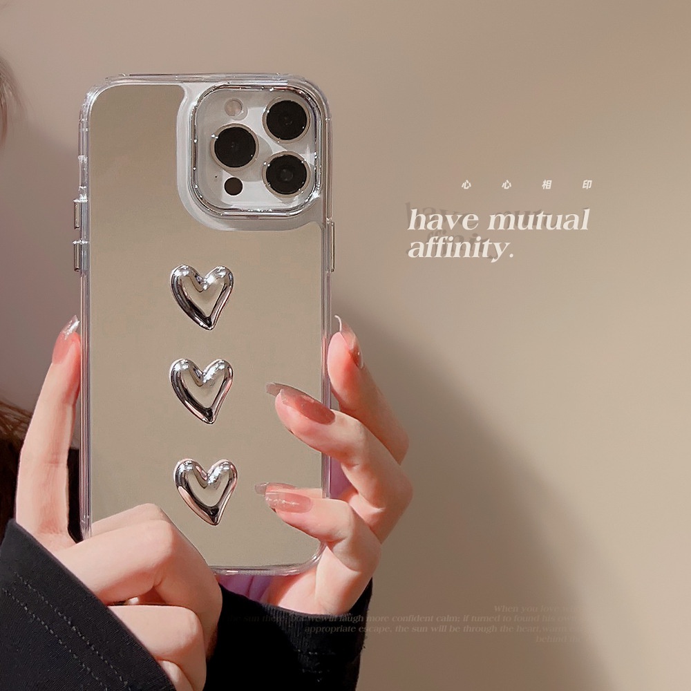 IPHONE Bingkai Kamera Electroplated 3D Metal Love Heart Desain Sederhana Phone Mirror Case Cover Untuk Iphone11 12 13 14 PRO MAX