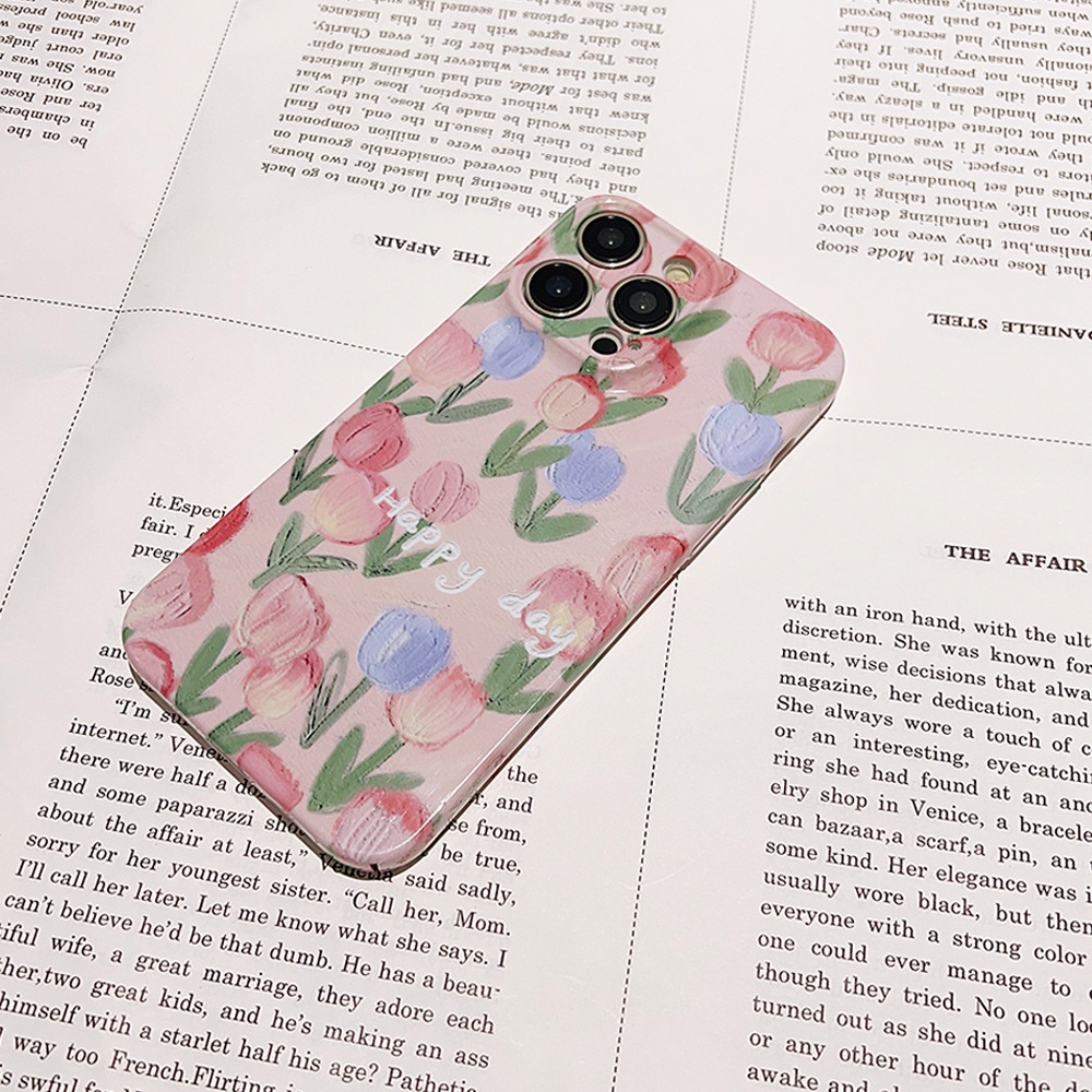 Ins A Sea of Pink Tulips Hard Shell Film Fotografi Case Untuk Iphone SE 2020 7 /8 Plus 14x XR XM 11 12 13 PRO MAX Casing Cover Pelindung AT0285
