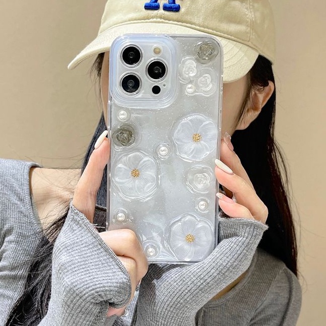 3D Crystal Laser Pearl lotus Soft Case for IPhone 7 8 Plus X XS XR XS Max 11 13 12 14 PRO Max 14 Plus Clear Phone Case for Girl Women Gift