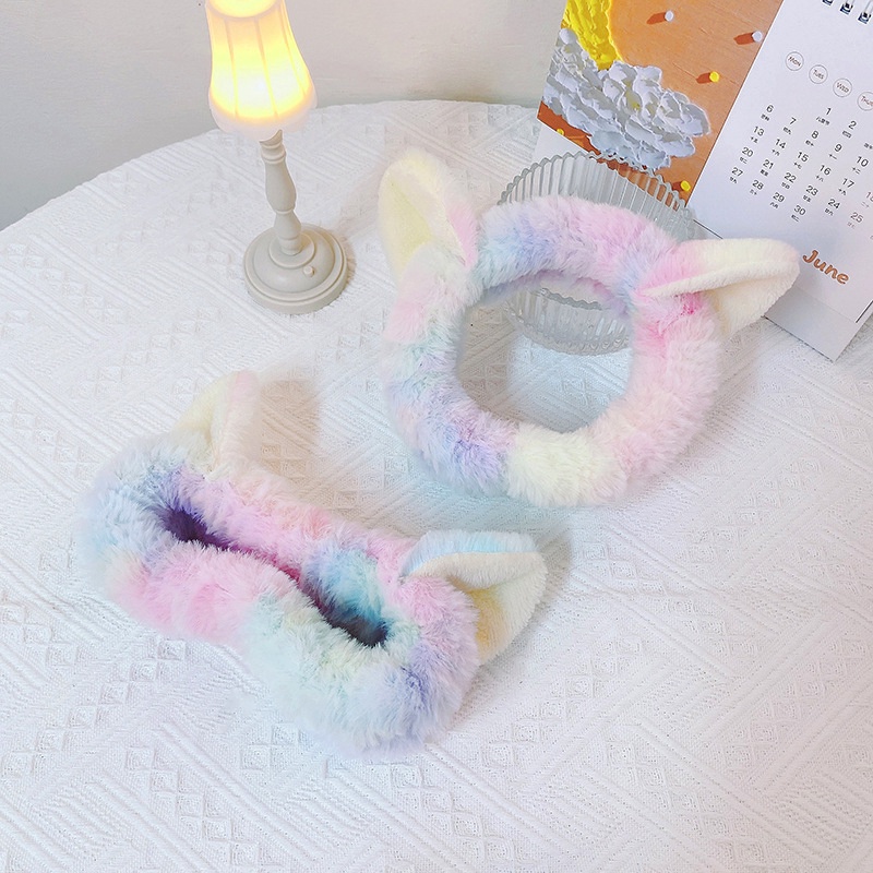 Korea Telinga Kucing Bando Gradien Bulu Karang Cuci Muka Hairband Telinga Kucing Bowknitted Adjustable Aksesoris Rambut