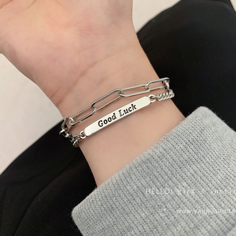 Semoga Beruntung Huruf Inggris Double Layer Gelang Perempuan ins Gaya Keren Desain Niche Pasangan Pacar Gelang Sederhana